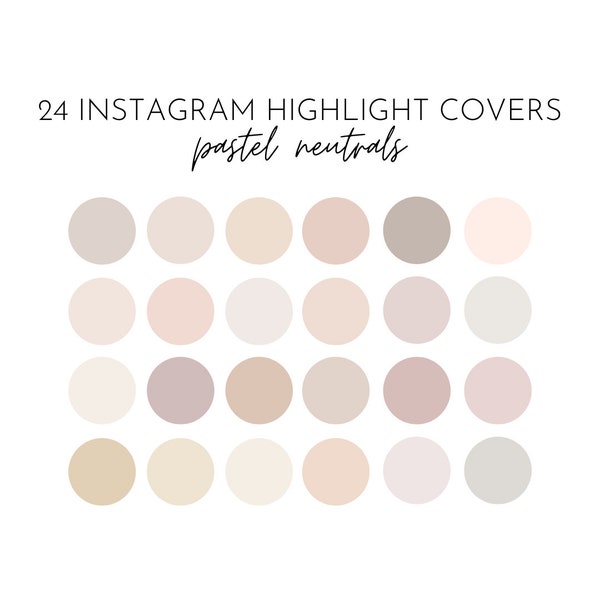 24 Solid Color Instagram Highlight Icons, Pastel Neutrals, Instagram Story Highlight Covers, Solid Color Icons, Social Media Icons