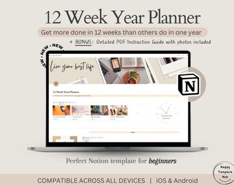 Notion Template 12 Week Year Planner ADHD Aesthetic Planner 2024 Goals - Digital Planner/Digital Download