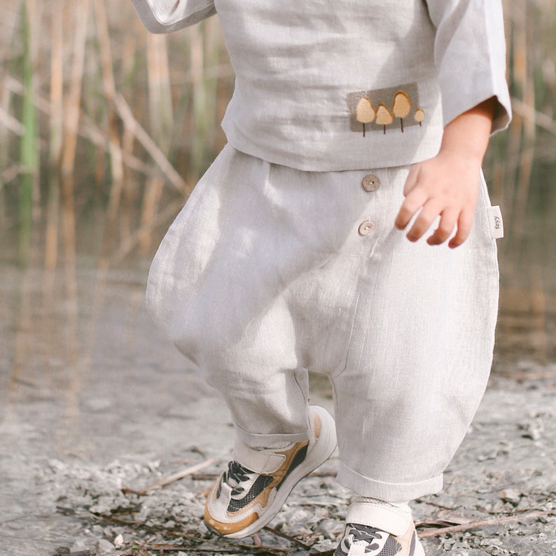 Sakura Harem Pants Organic Linen Elastic Loose Fit Harem Etsy