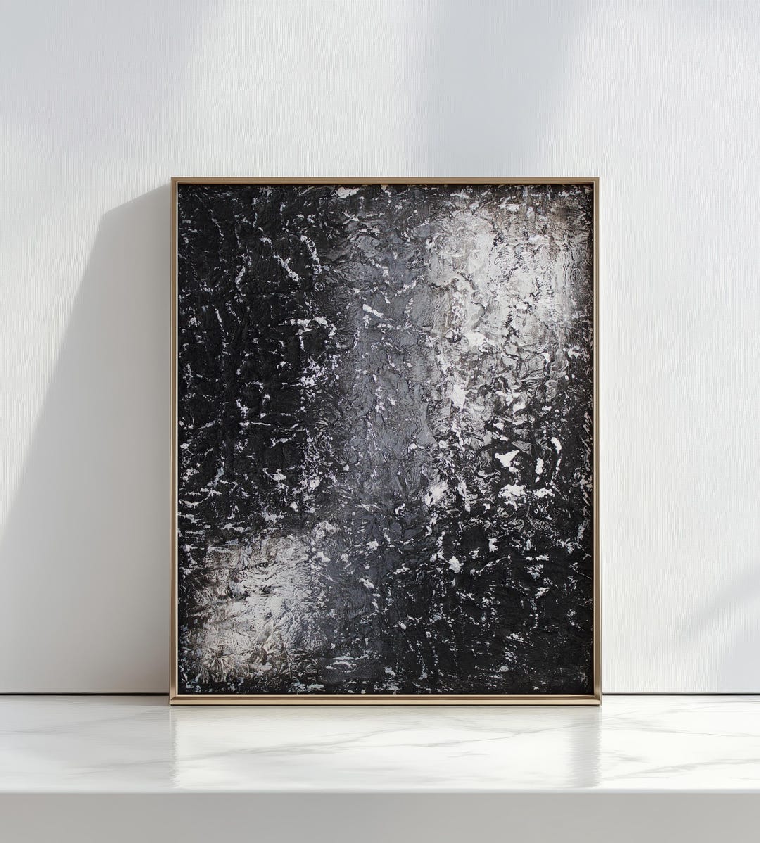 Large Abstract Painting Modern Textured Wall Art Black and White ...