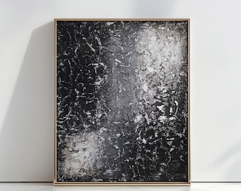 Large Abstract Painting Modern Textured Wall Art Black and White Abstract Canvas Painting Black Acrylic Abstract Painting Decorative Art