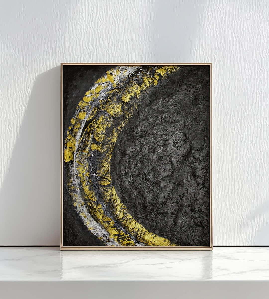 Minimalist Black White and Gold Abstract Canvas Wall Art Black Textured ...