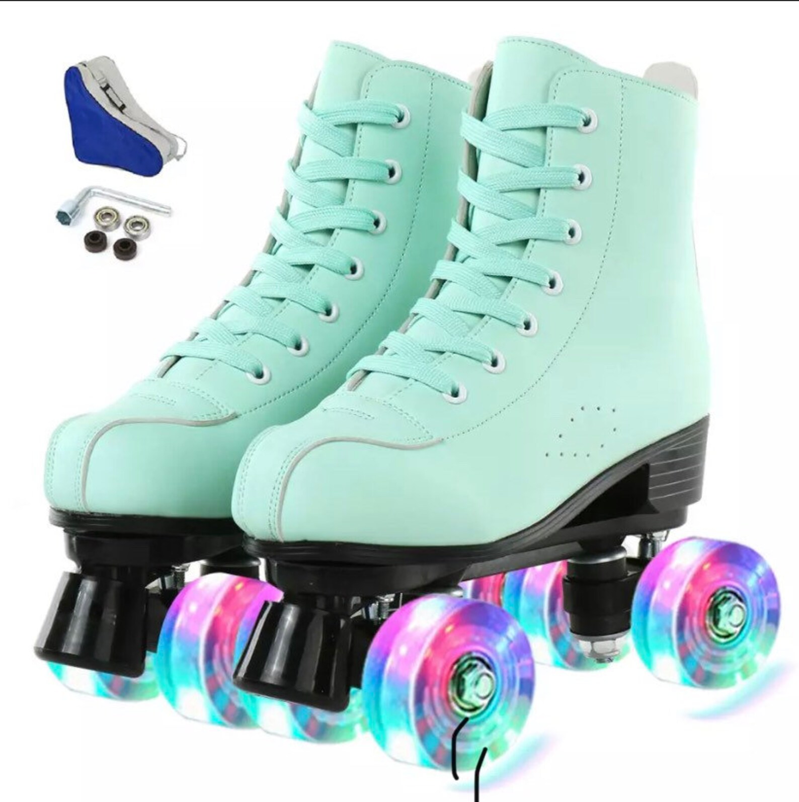 YYW Adult Pu Leather Quad Black Roller Skates Double Line Etsy
