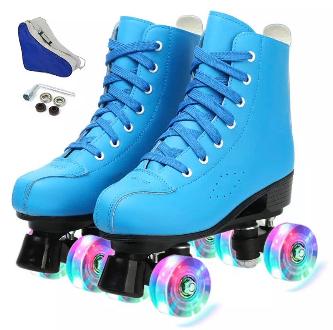 YYW Adult Pu Leather Quad Black Roller Skates Double Line Etsy