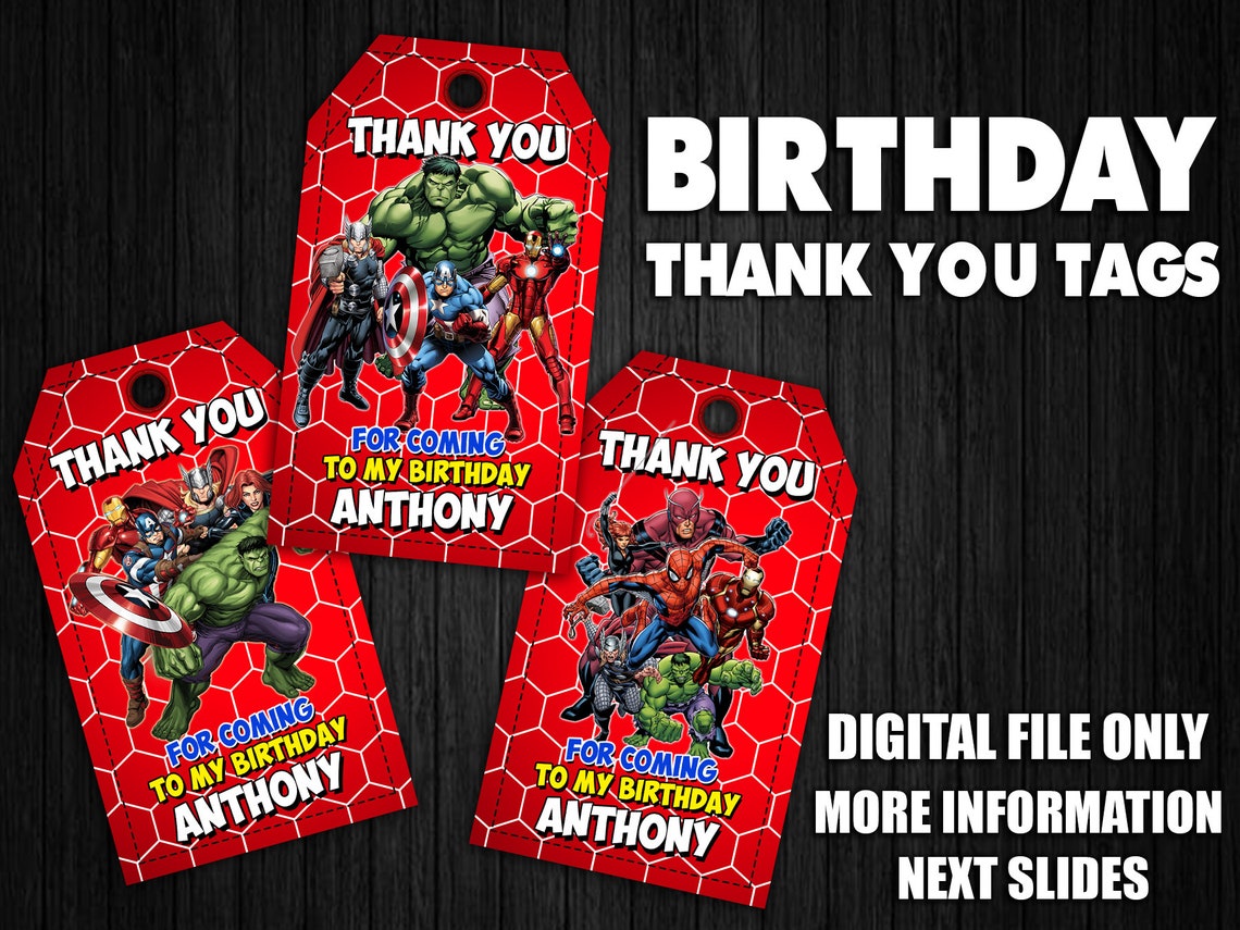 Avengers Birthday Thank You Tags Avengers Thank You Tags Etsy