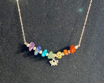 7 Chakra Natural Gemstone beads on .925 Sterling Silver Chain Necklace with Sterling Silver Beads and .925 Lotus Flower Charm.
