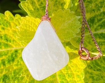 Polished Beaded Natural Quartz Crystal Stone Pendant on Copper Chain Healing Stone White Quartz