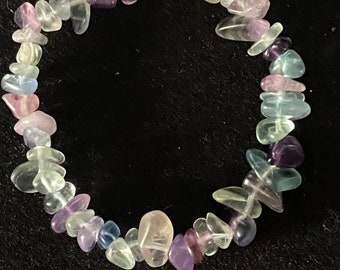 Natural Fluorite Gemstone Chip Bracelet with stainless steel clasp. Healing Crystal Bracelet