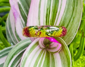 Moss White Birch Forest Resin ring size 9