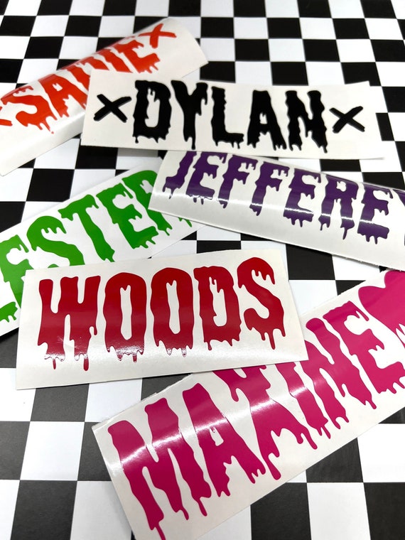Halloween Custom Name Decal | Personalize Name Decal | PVC Bag Decal | Wax Custom Name | Name Label | Blood Drip Decal | Party Favor Sticker