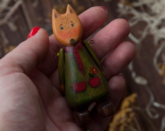 Fox Ornament, Forest Animals Figurines, Handmade Wooden Toys, Decorative Animal Sculpture, Fox Figurine