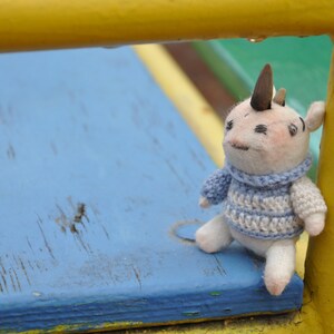 White Rhino Gifts, Plush Stuffed Rhino, Rag Doll, Decorative Sculpture, Poseable Art Doll, Wooden Animal Toy image 2