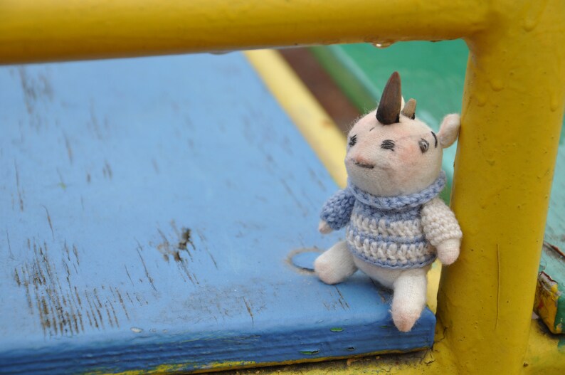 White Rhino Gifts, Plush Stuffed Rhino, Rag Doll, Decorative Sculpture, Poseable Art Doll, Wooden Animal Toy image 2