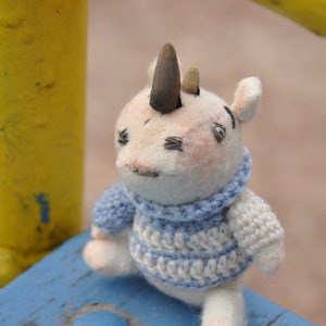 White Rhino Gifts, Plush Stuffed Rhino, Rag Doll, Decorative Sculpture, Poseable Art Doll, Wooden Animal Toy image 3