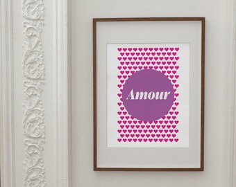 Amour Valentine Print, Valentines Day Print, Heart Wall Art, Valentines Decor, Valentines Sign, Love Art, Digital Download, French