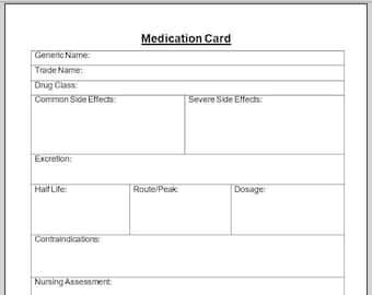 Medication Card Pharmacology Med Card