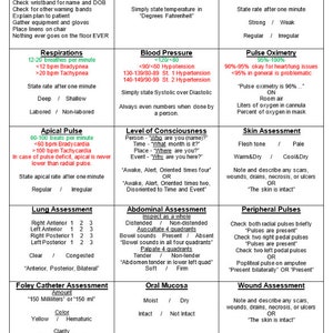 Vitals and Assessments Ranges and Prompts for SIM Lab or Clinicals or Work in Nursing LPN RN Nursing School