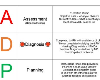 The Nursing Process ADPIE simple and focused chart with the need-to-know details for LPN school