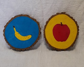 Unique wood slice wooden apple and banana paintings