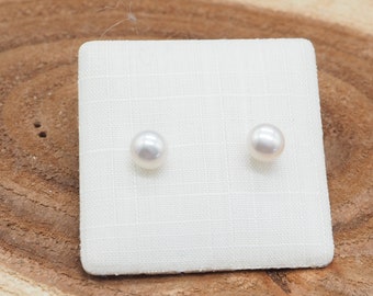 Small white pearl stud earrings, vintage pearl earrings, 5.5 mm stud earrings, 925 silver