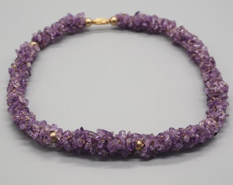 Collier d'améthyste vintage, collier de pierres précieuses violettes, collier des années 80, plaqué or