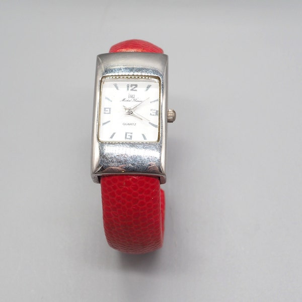 Reloj de pulsera vintage Michel Renee, puño de cuero rojo