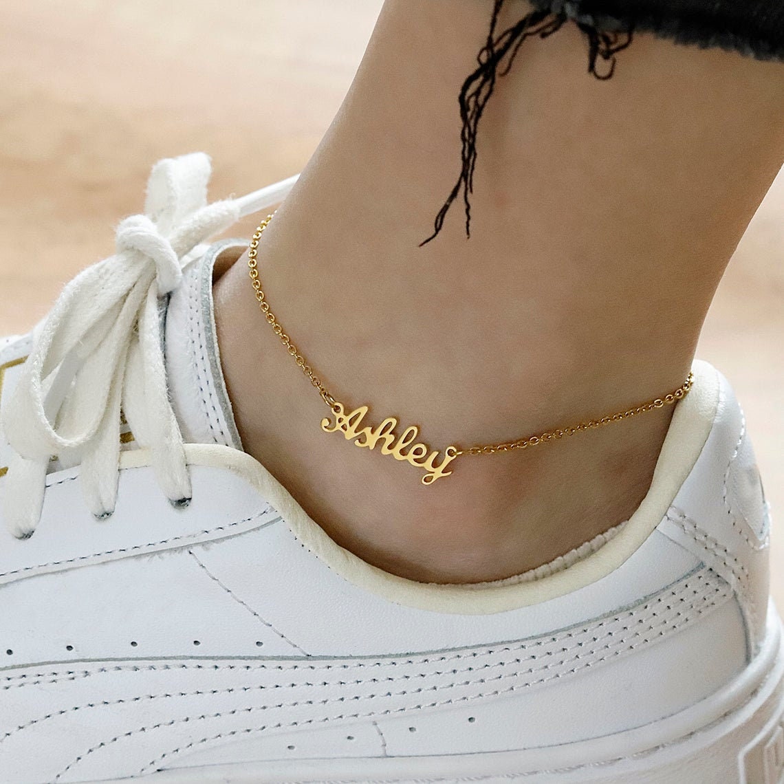gold name anklet