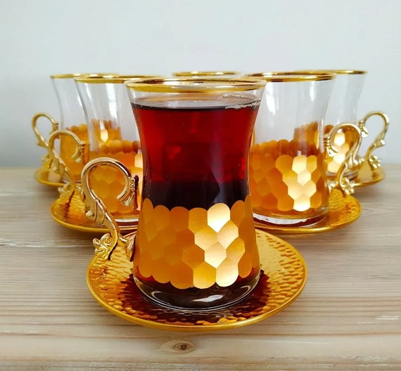 Hammered Gold Turkish Tea Set With Saucers Etsy