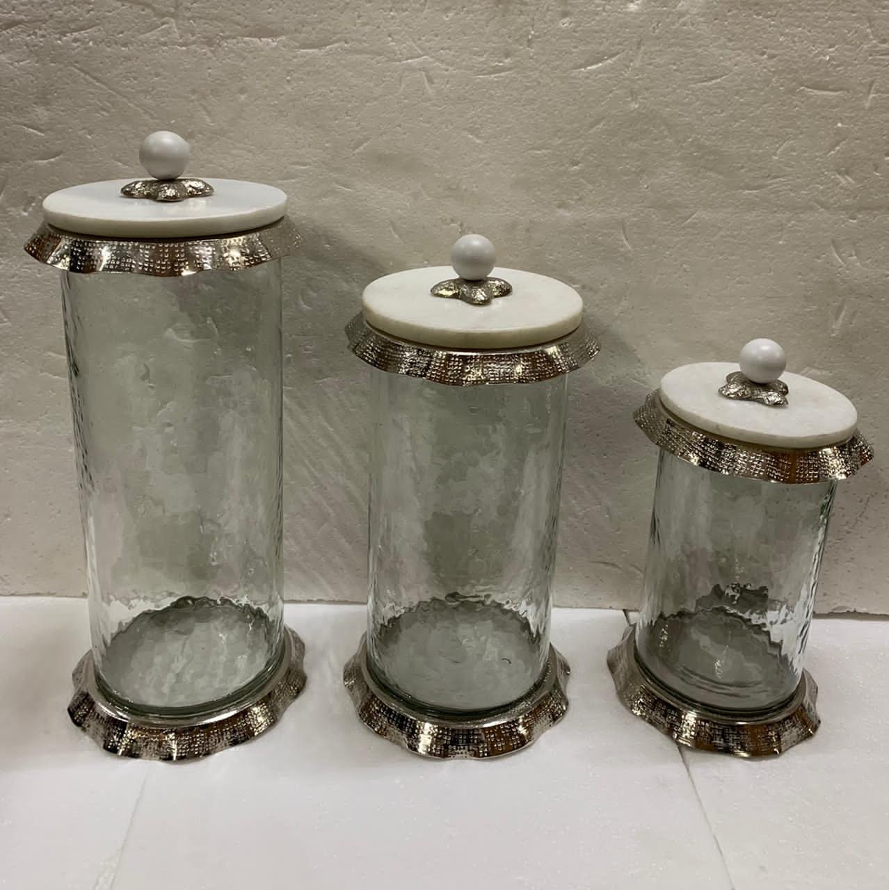 Marble and Silver hammered Canisters Etsy