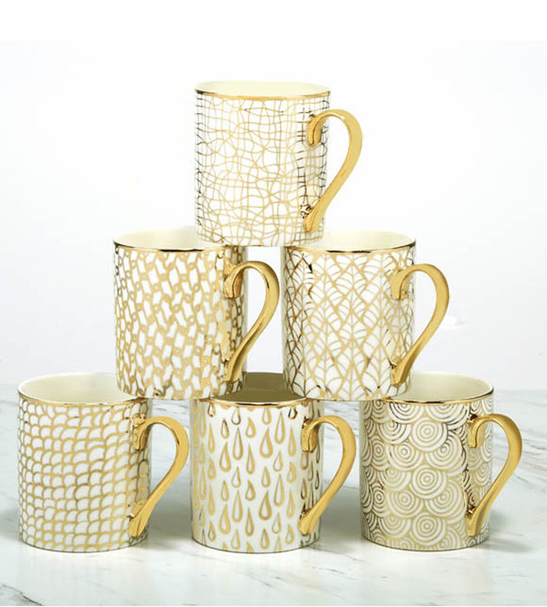 Set of 6 16 OZ Gold Metallic Mosaic Mugs Etsy