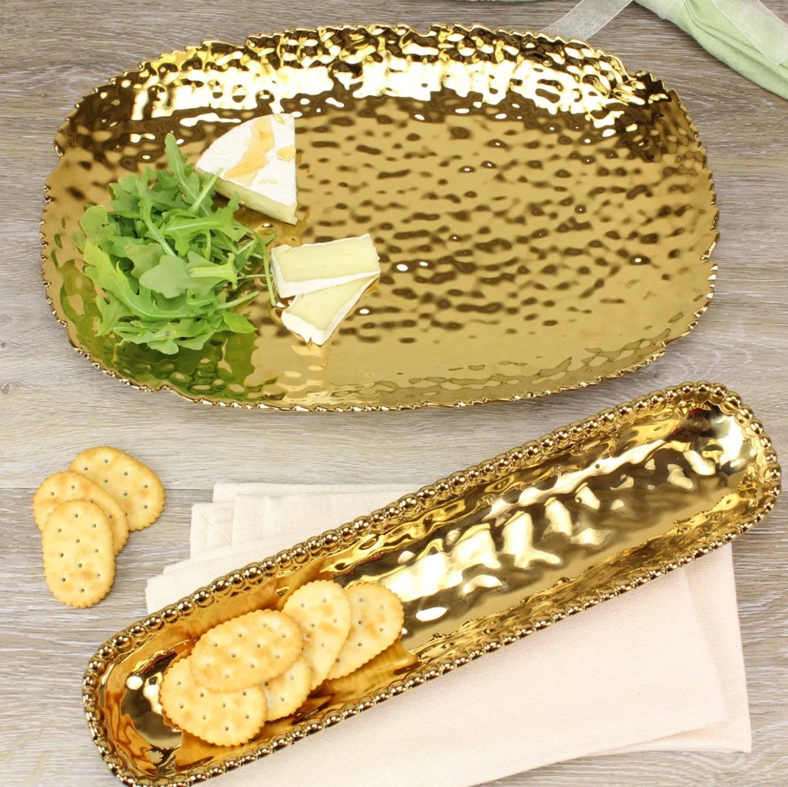 Gold Medium Hammered Serving Platter Etsy