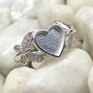 8mm Blank Heart and Two Butterfly Blank Bezel Ring with Zircon, Good for Resin & Ashes Work,925 Sterling Silver Rings,color zircon available