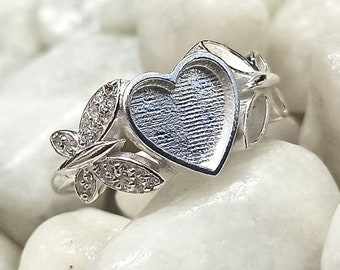 8mm Blank Heart and Two Butterfly Blank Bezel Ring with Zircon, Good for Resin & Ashes Work,925 Sterling Silver Rings,color zircon available