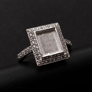 Rectangle Shape Blank Bezel Ring surrounded with zircon, 925 Sterling Silver Ring, Good for Resin & Ashes Work,Gift For Her