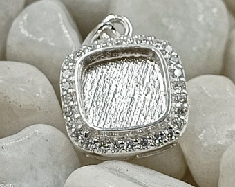 9mm Cushion Shape Blank Bezel Pendant with Zircon, 925 Sterling Silver Pendant. Good for resin and ashes work. All color Zircon available.