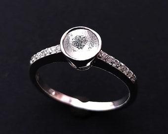 925 Sterling Solid Silver 6mm Round Blank Bezel with CZ on Band Ring, Good for Resin & Ashes Work.
