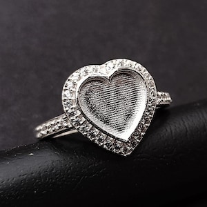 Heart Shape Blank Bezel Ring surrounded with zircon, 925 Sterling Silver Ring, Good for Resin & Ashes Work,Gift For Her