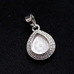 Copy- Pear Shape Blank Bezel Pendant surrounded with zircon, 925 Sterling Silver Pendant, Good for Resin & Ashes, Any Color Zircon Available