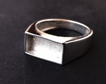 7x14mm Rectangle Shape Blank Bezel 925 Sterling Silver Ring, Good for Resin & Ashes Work,Silver Men Rings