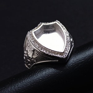 Shield Shape Blank Bezel 925 Sterling Silver Ring with Zircon, Good for Resin & Ashes Work,Silver Men Rings