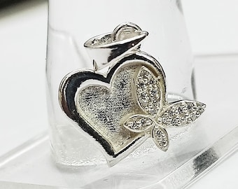 Butterfly in Heart Blank Bezel Pendant with Zircon, Good for Resin & Ashes Work, 925 Sterling Silver Pendant,any color zircon available.