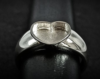 9mm Heart Shape Blank Bezel 925 Sterling Silver Ring, Good for Resin Work.