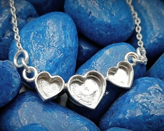 5mm To 25mm Heart Shape Tripple Blank Bezel Necklace, For Resin work, 925 Sterling Silver Necklace.