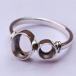 Double Bezel Round+Oval 2mm deep Plain Bezel ring,Good for GemStone Setting,925 Sterling Silver Ring, Back open/close