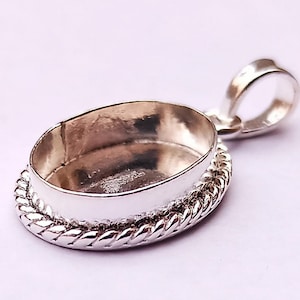 4x6 to 21x14mm Oval 2mm deep Twisted Wire Bezel Pendant,For Resin work & GemStone Setting,925 Sterling Silver Pendant, Back open or close