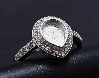 Pear Shape Blank Bezel Ring surrounded with zircon, 925 Sterling Silver Ring, Good for Resin & Ashes Work,Gift For Her