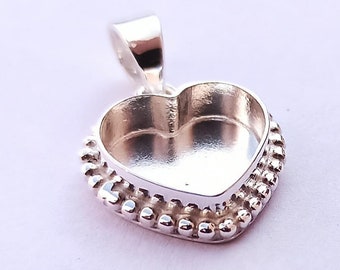 3mm to 25mm Heart 2mm deep Designer Bezel Pendant,for Resin & GemStone Setting,Blank Silver Bezel,Handmade Pendant,Back open/close