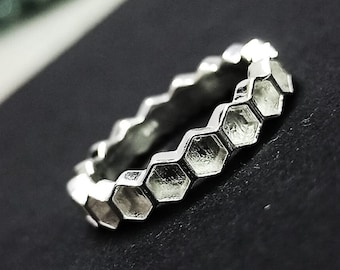 Hexagon Form Blank Lünette Ring, Gut für Resin & Ashes Work, 925 Sterling Silber Ringe, Techno Art Ringe
