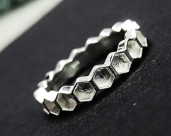 Tiny Hexagon Shape Blank Bezel Ring, Good for Resin & Ashes Work, 925 Sterling Silver Rings,Techno Art Rings