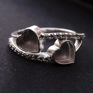6mm Heart Shape 2mm deep Plain Bezel Ring with Zircon Shank,Good for Ashes work & Resin Work,925 Sterling Silver Ring